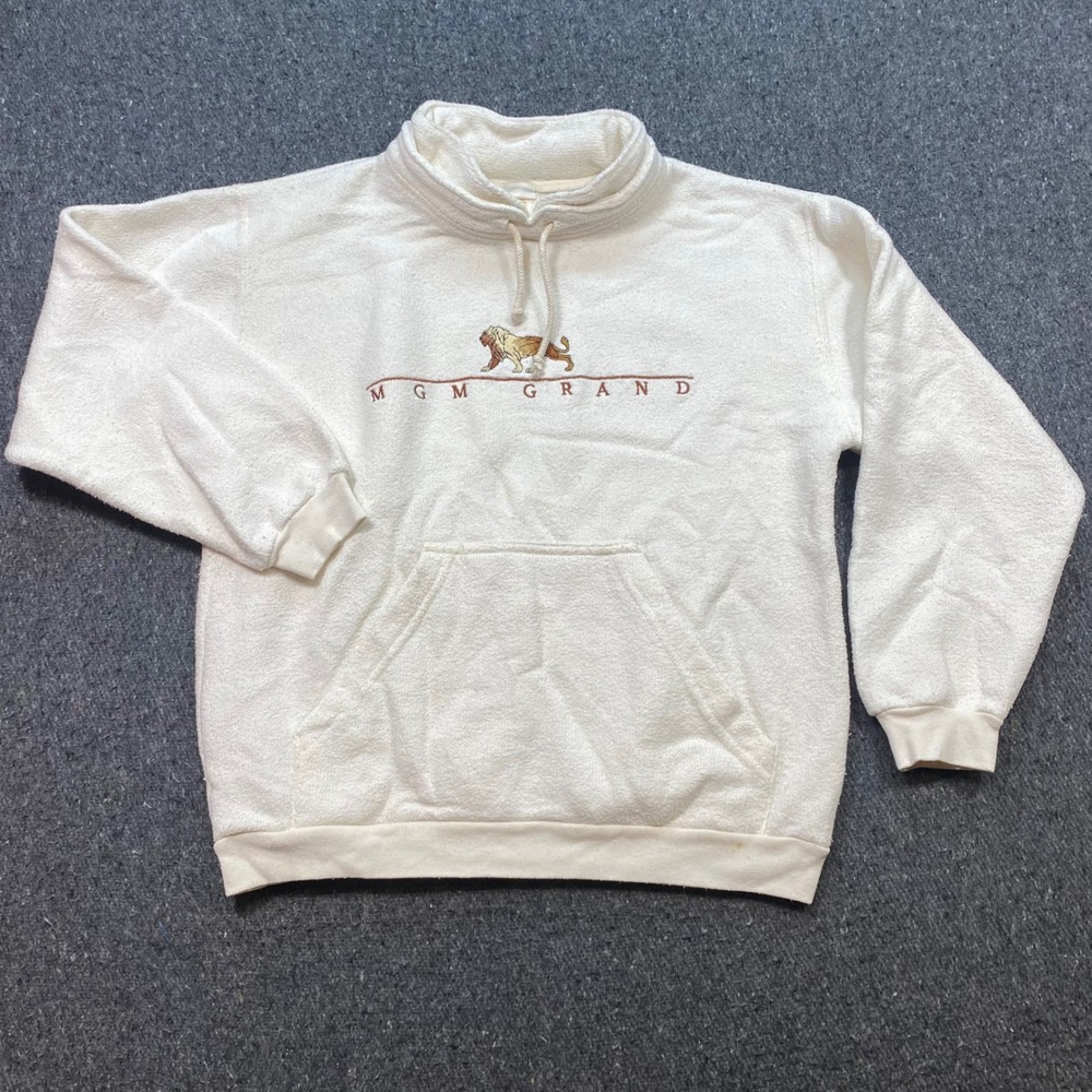 MGM Grand Hoodie Sz S Mens White Vintage 90s Las Vegas Lion Embroidered Souvenir